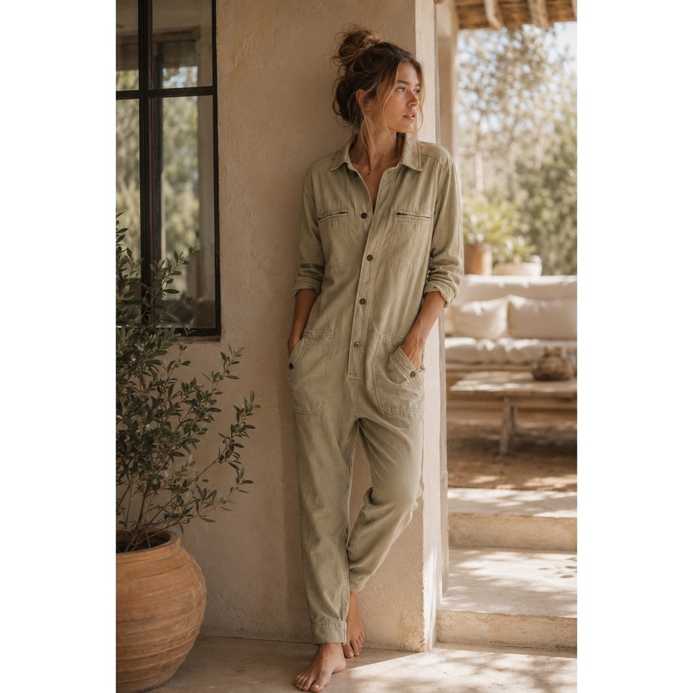Free People Higher Ground Jumpsuit Women Medium Utility Cotton‎ Coverall
